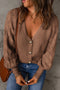Bishop Sleeve V-Neck Drop Shoulder Button Front Knit Cardigan Sweater